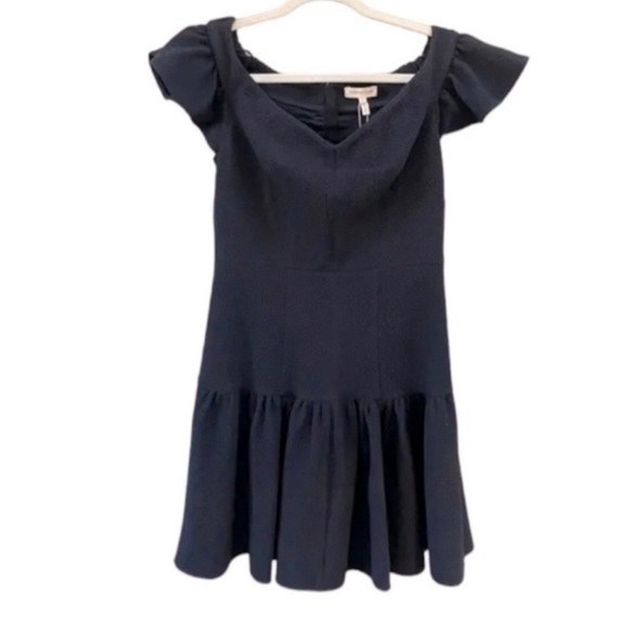 Rebecca Taylor Women's Navy Blue Off Shoulder Texture Mini Cocktail Dress 6 NWT - Picture 5 of 11